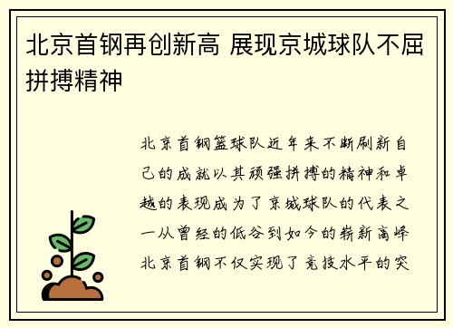 北京首钢再创新高 展现京城球队不屈拼搏精神